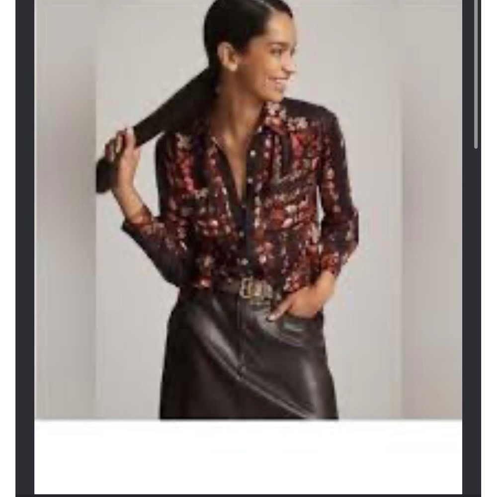 Anthropologie Fall Floral Button Down Blouse Purple Red Orange L/S Autumn Top M